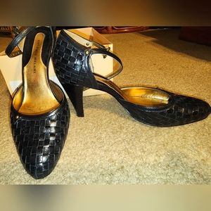 Genuine Leather black weaved heels